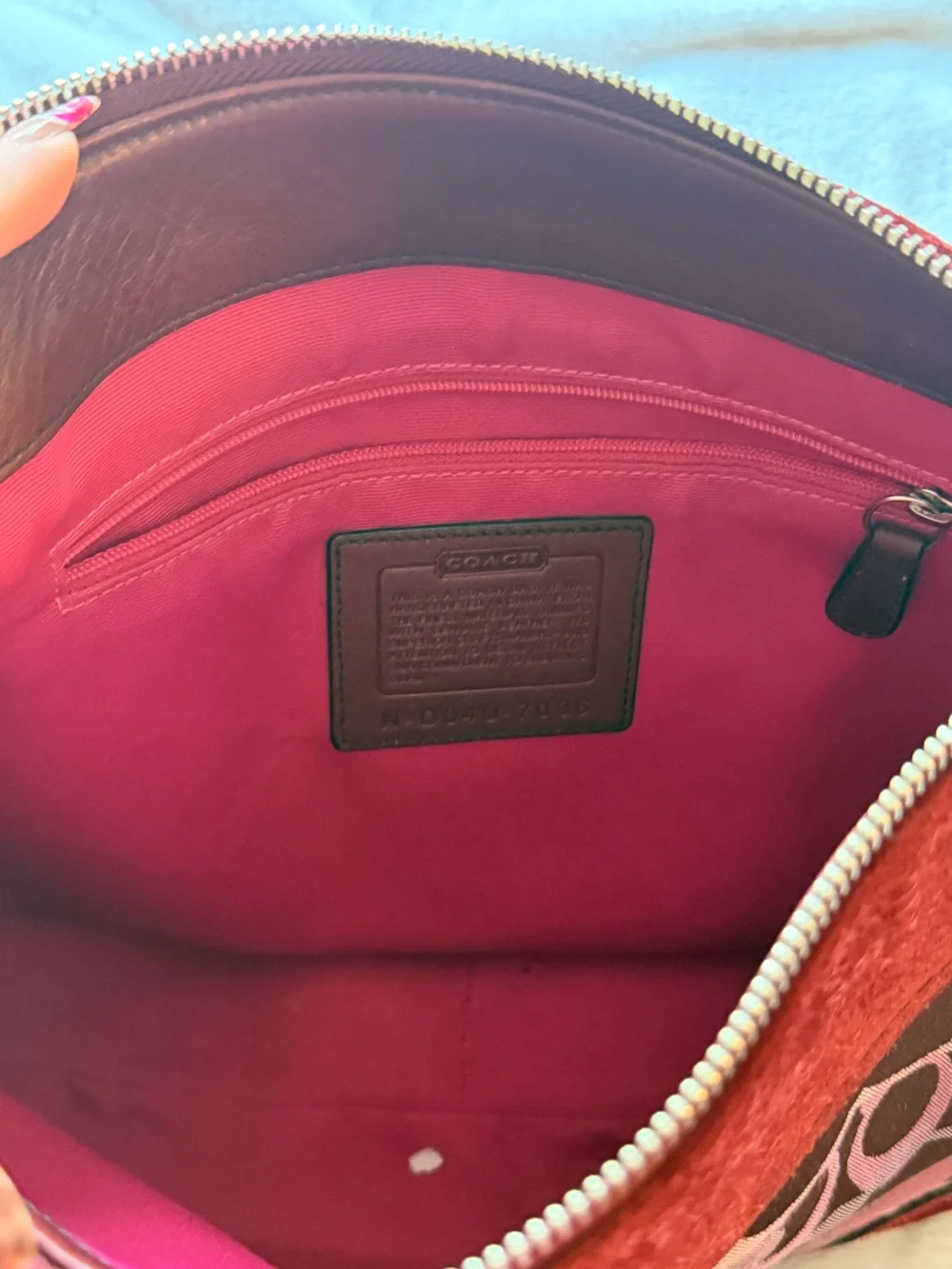 Vintage Coach Pink and Burgundy Signature Canvas Shoulder Bag
